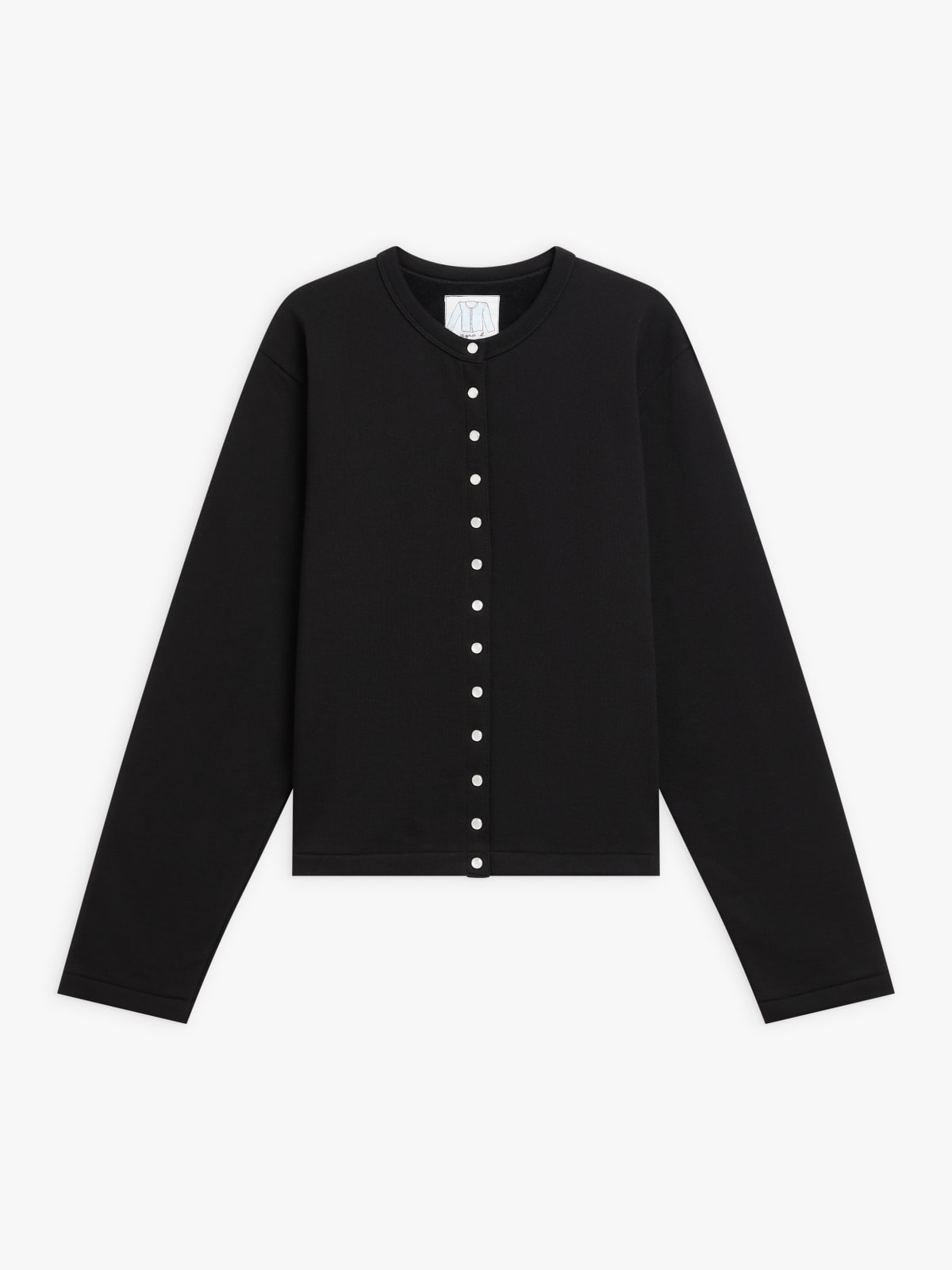 black cotton fleece snap cardigan