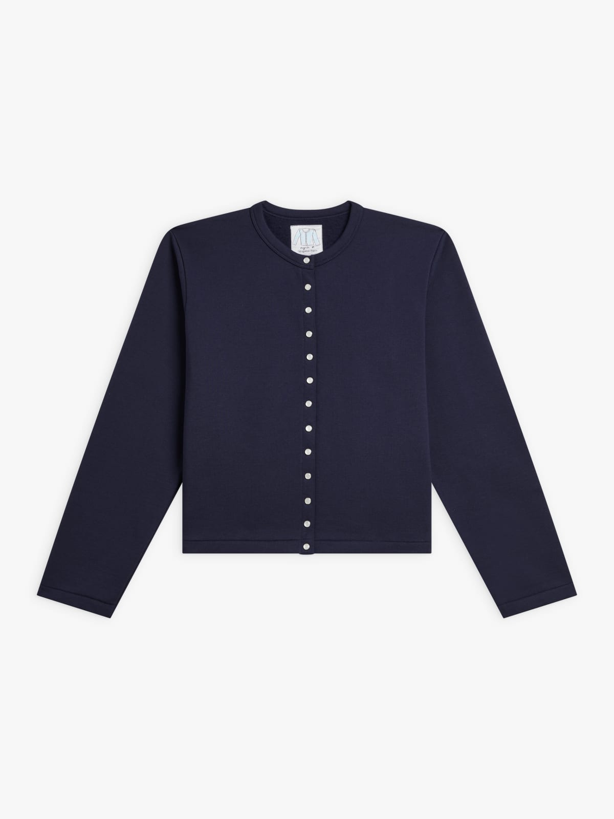 極美品! agnès b. 麻100% ネイビー スナップ カーディガン M 1 navy blue cotton fleece snap cardigan