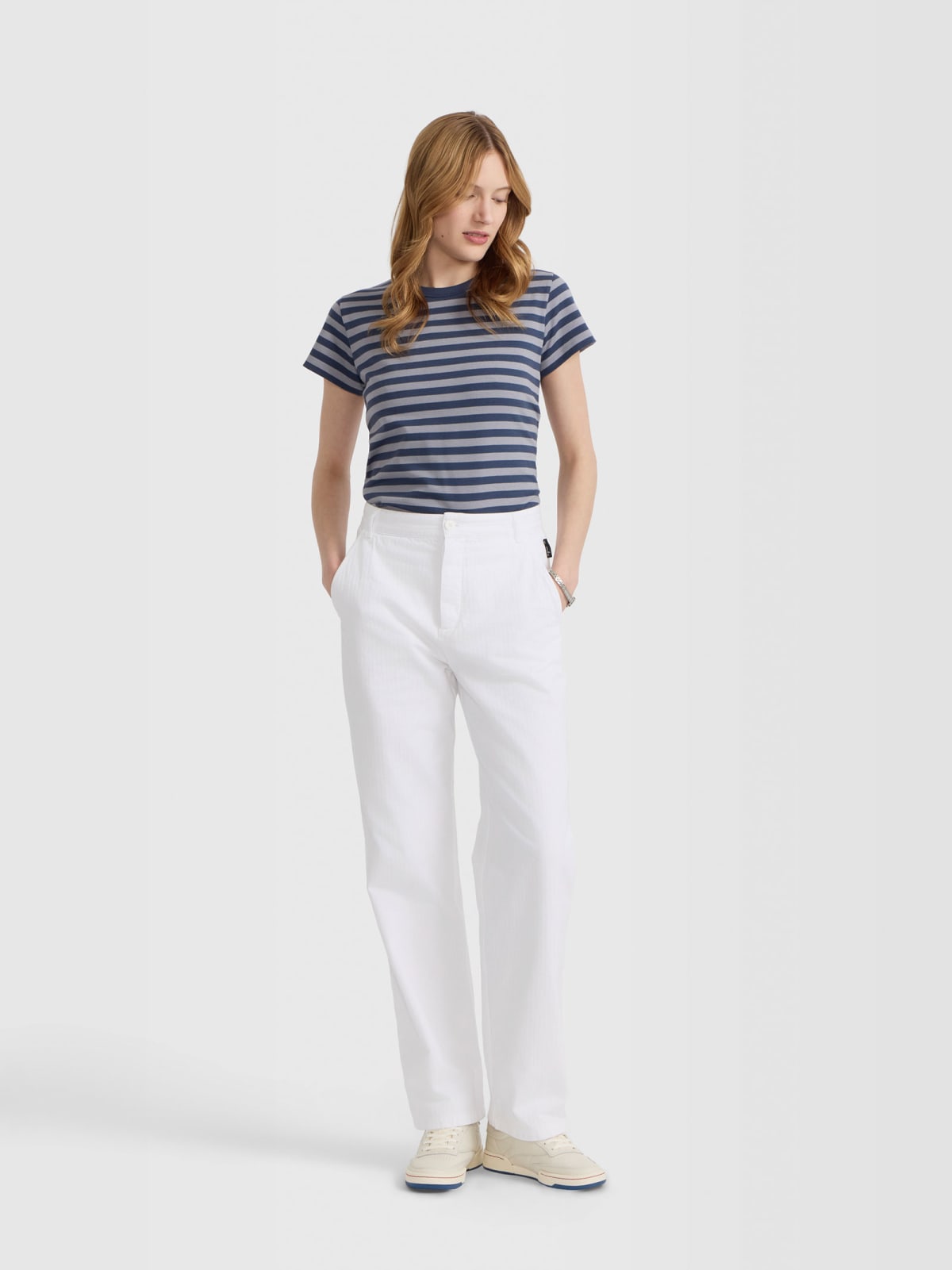 grey and blue striped brando t-shirt