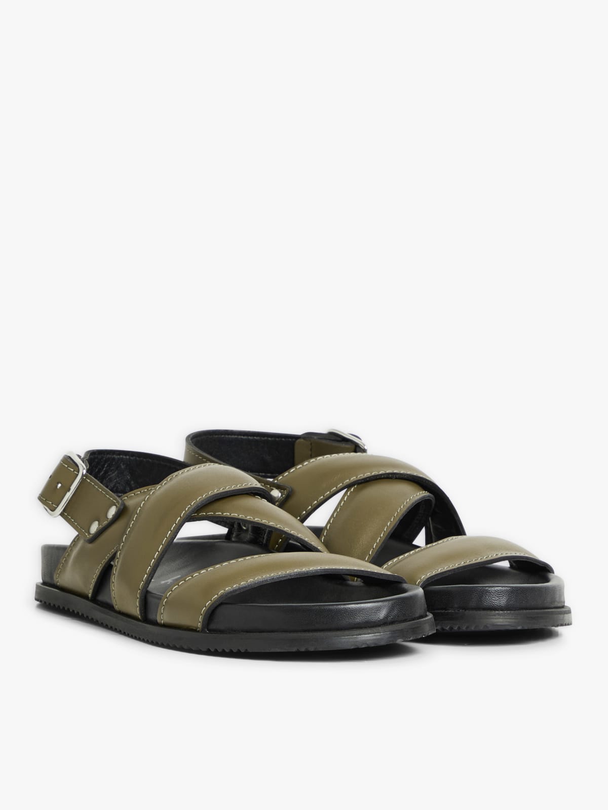 green Yeli padded leather sandals