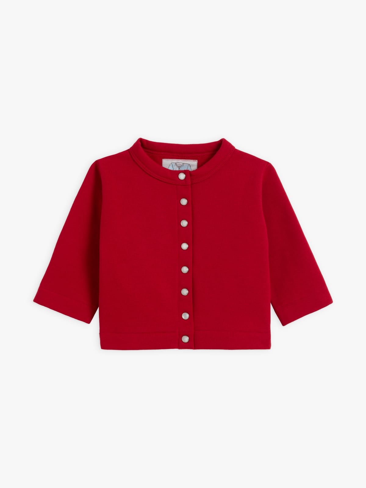 red snap cardigan