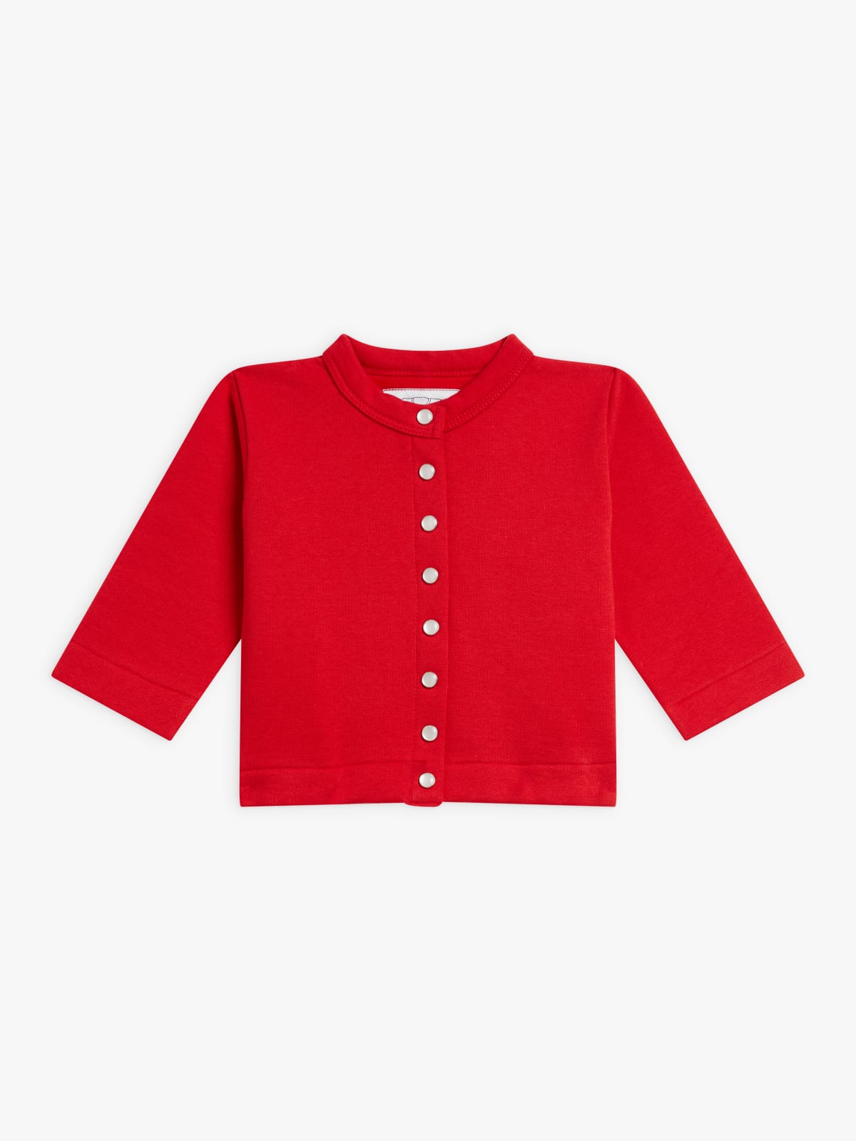 red snap cardigan in cotton fleece