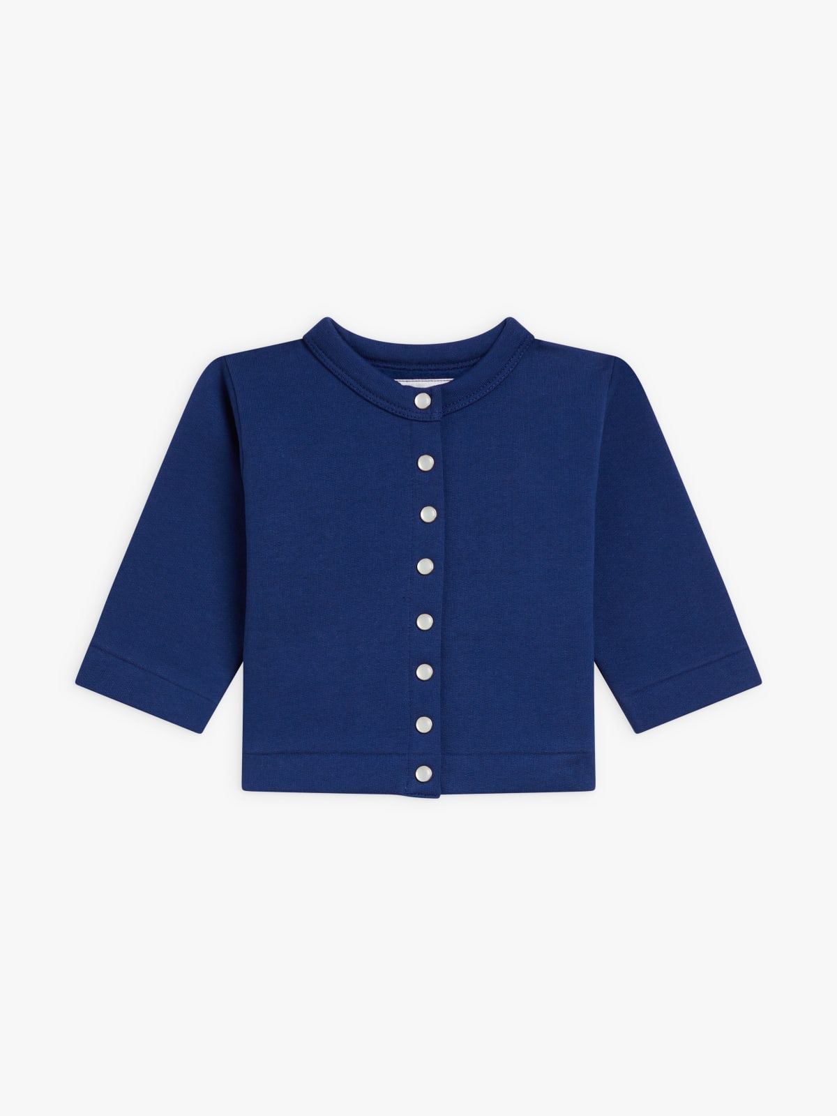 blue snap cardigan in cotton fleece