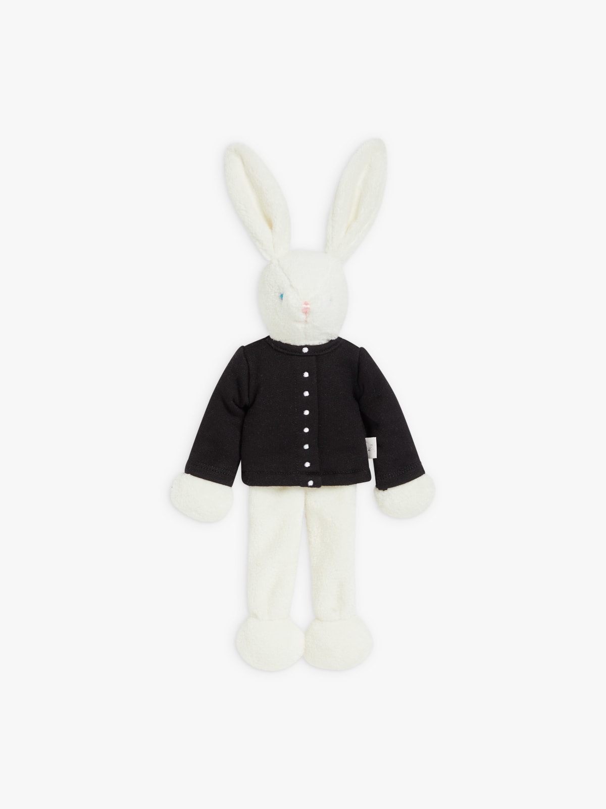 black snap cardigan bunny cuddly toy