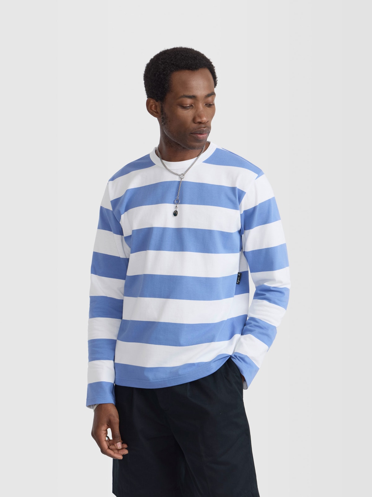 white and blue cotton jersey striped Mark t-shirt