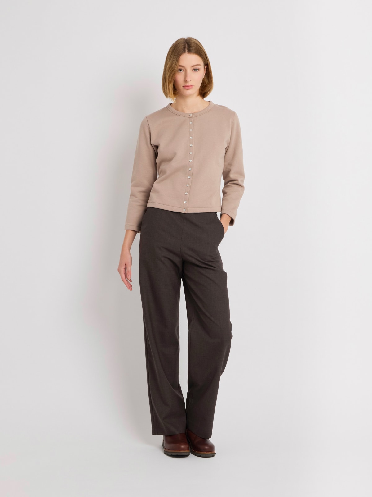 taupe cotton jersey Le Petit cardigan