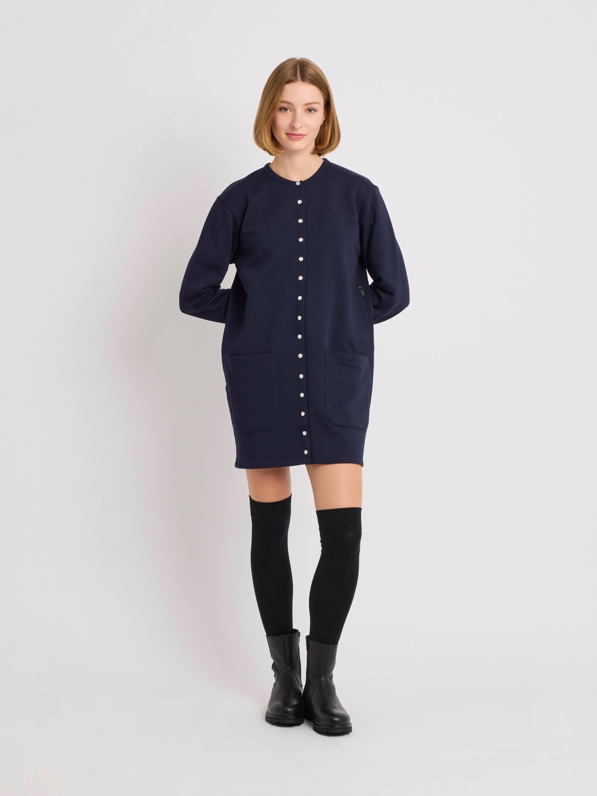 blue cotton fleece Tanger long cardigan