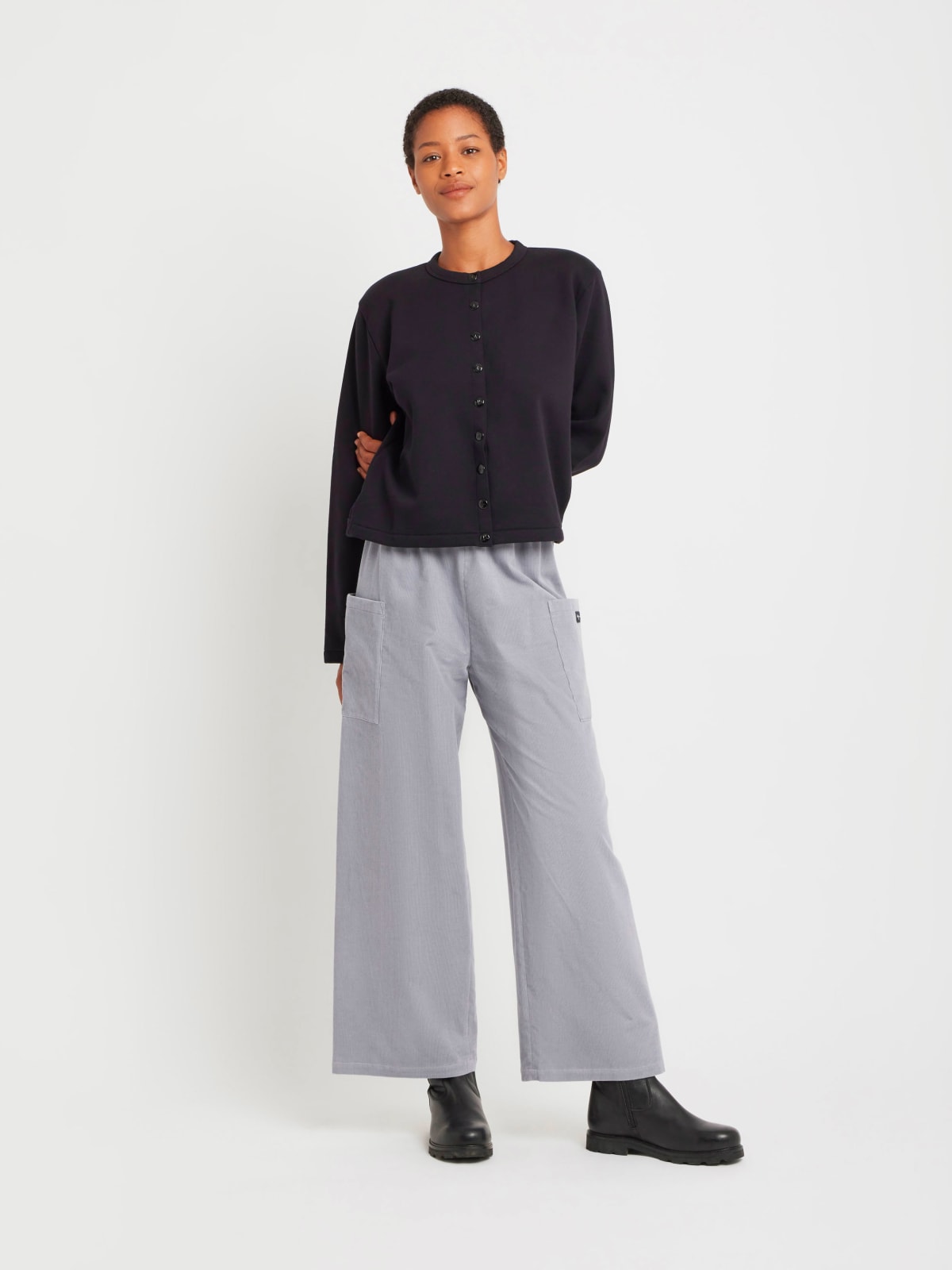 black cotton fleece cardigan