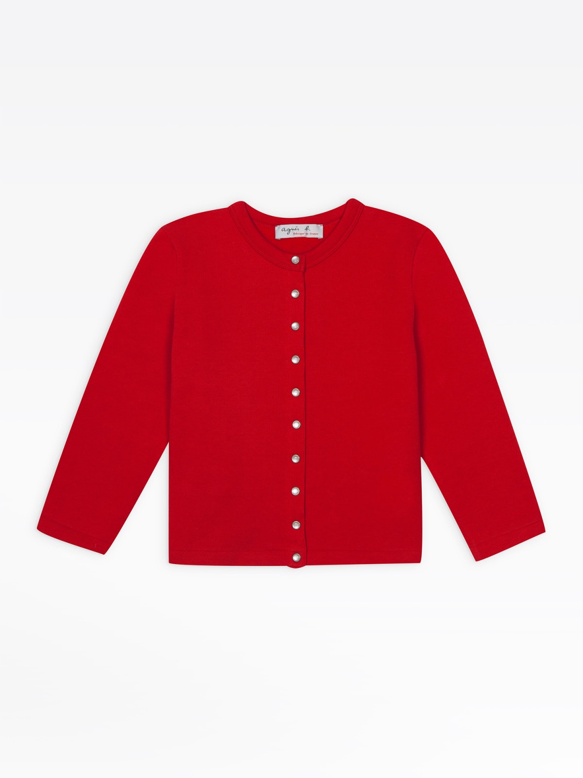 bright red "12 ans" snap cardigan