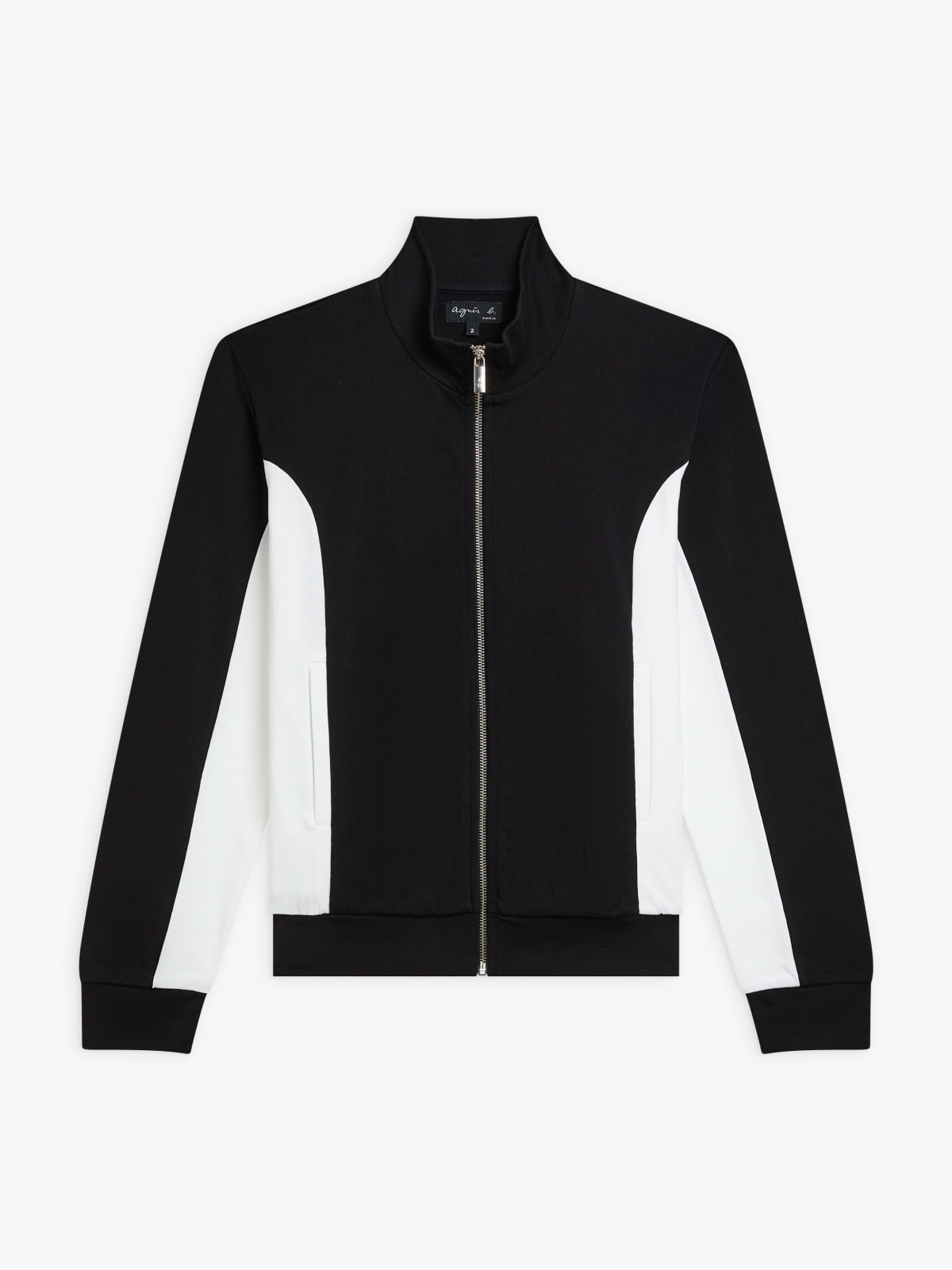 black and white cotton zip-up cardigan