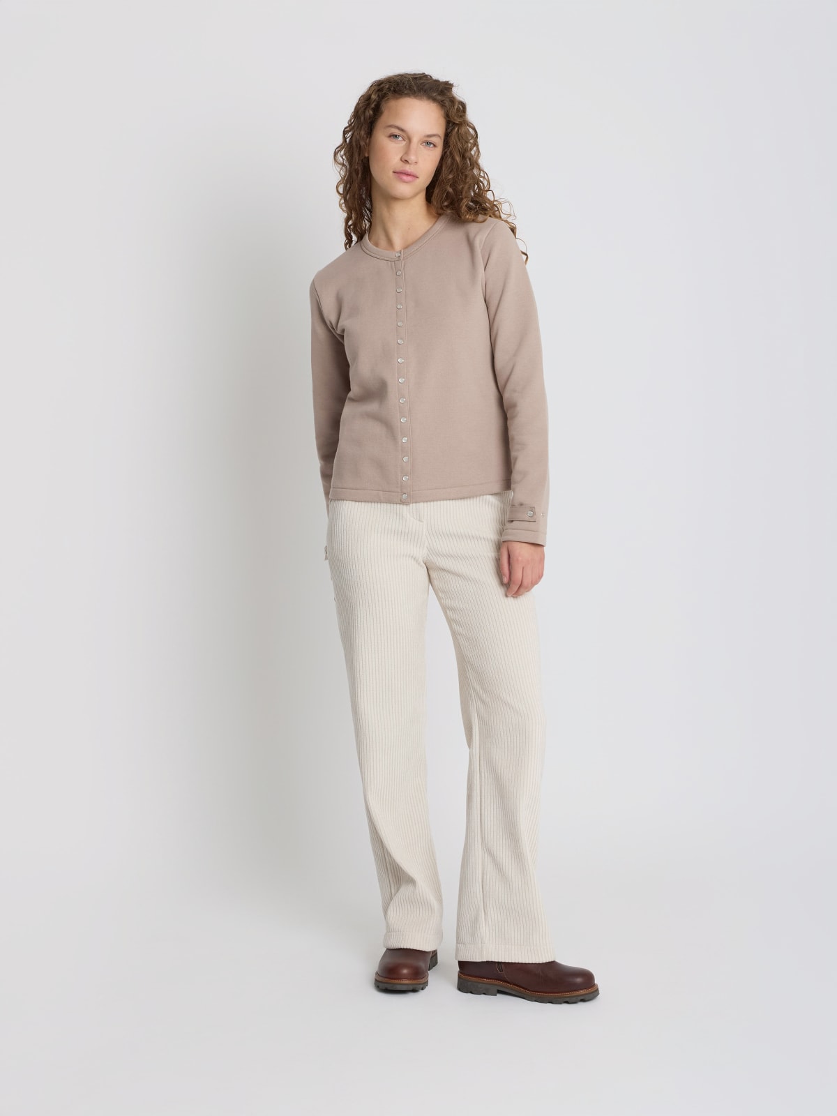 taupe cotton fleece snap Rosan cardigan