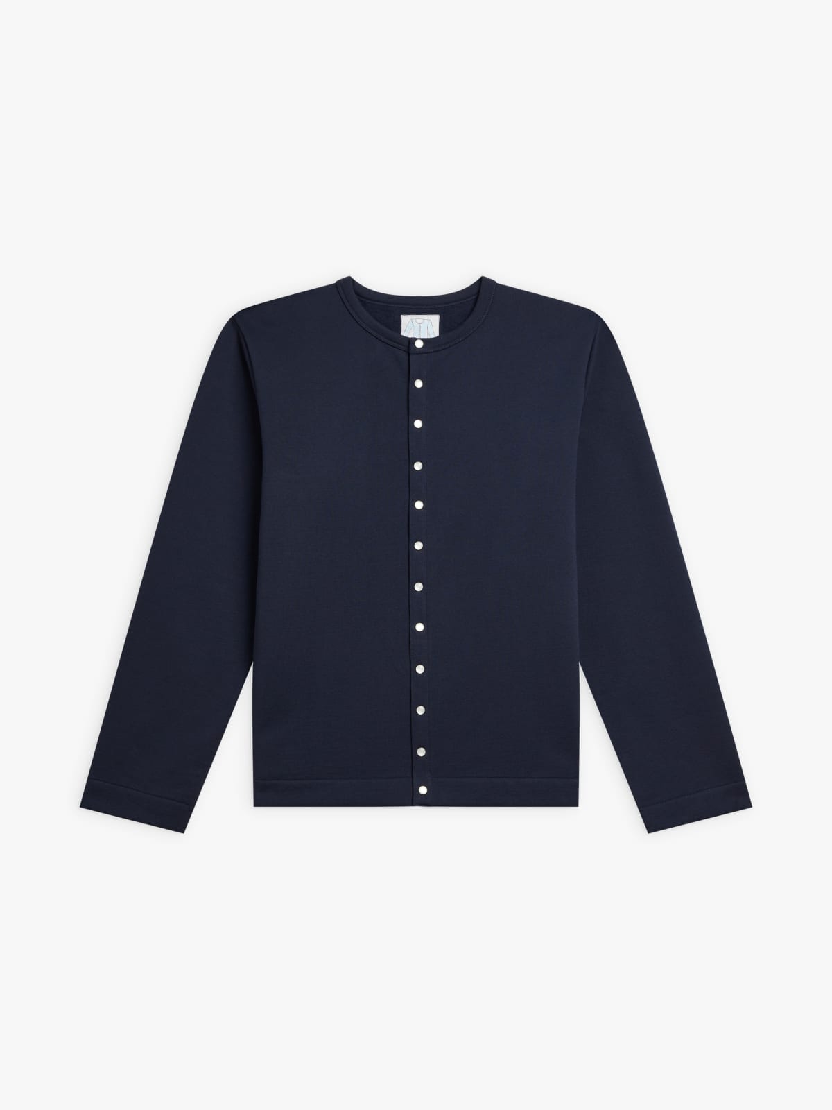 blue cotton fleece snap cardigan