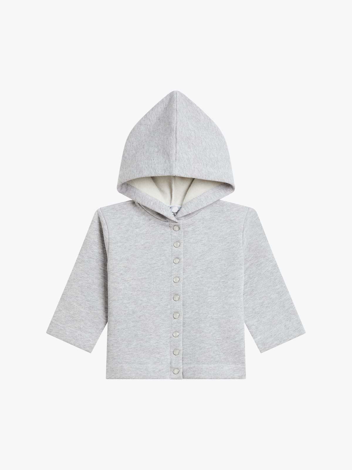 grey cotton fleece hooded cardigan