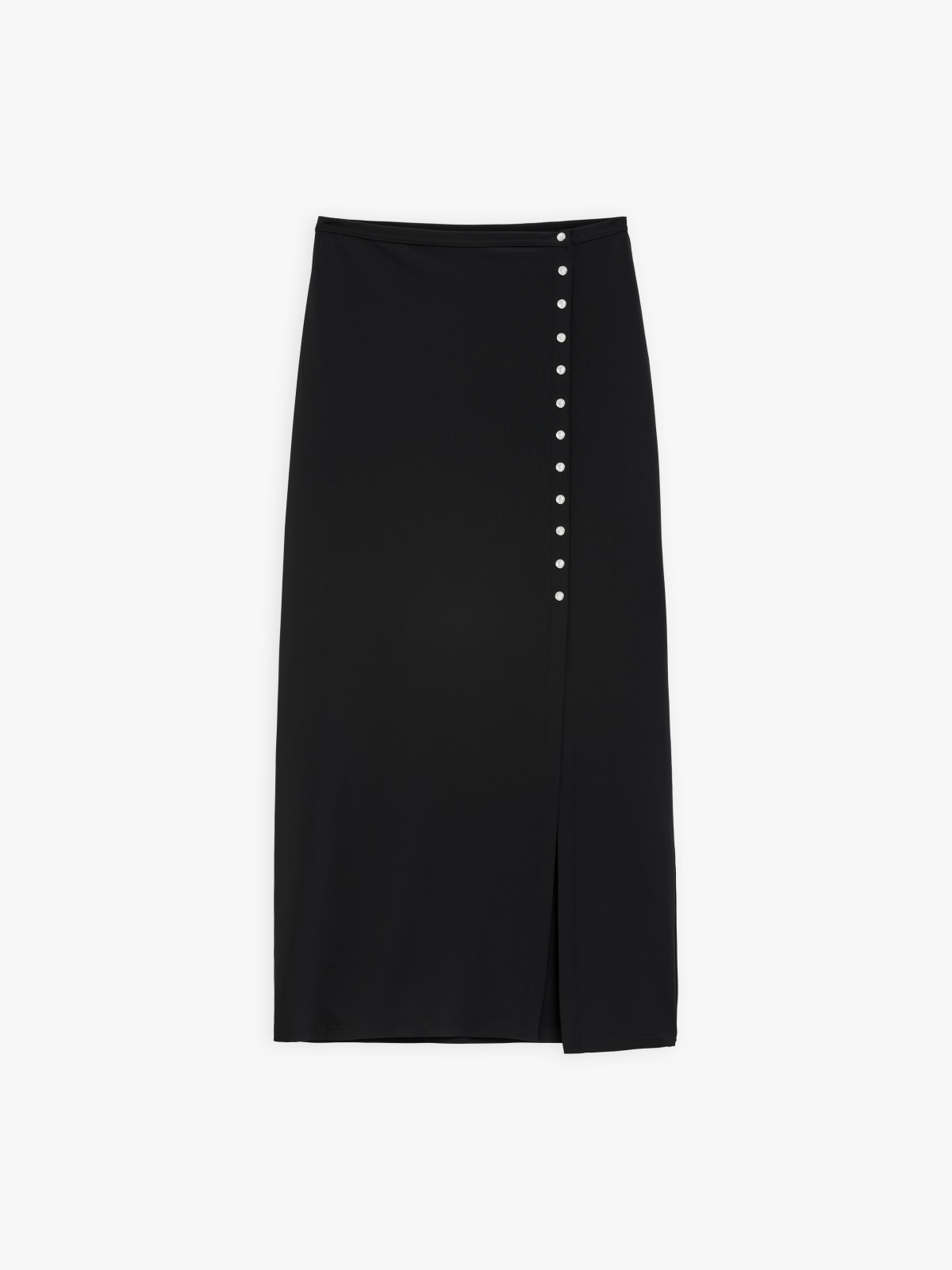 black crepe snap long skirt