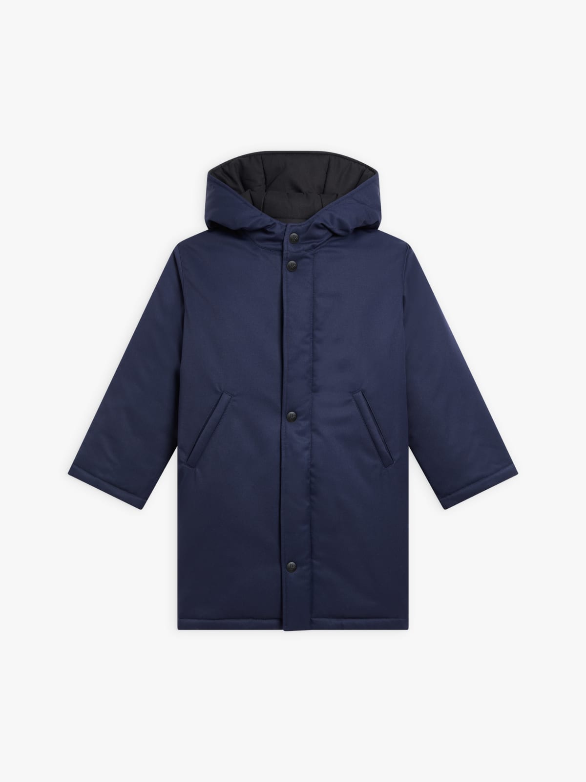 midnight blue hooded zipped coat