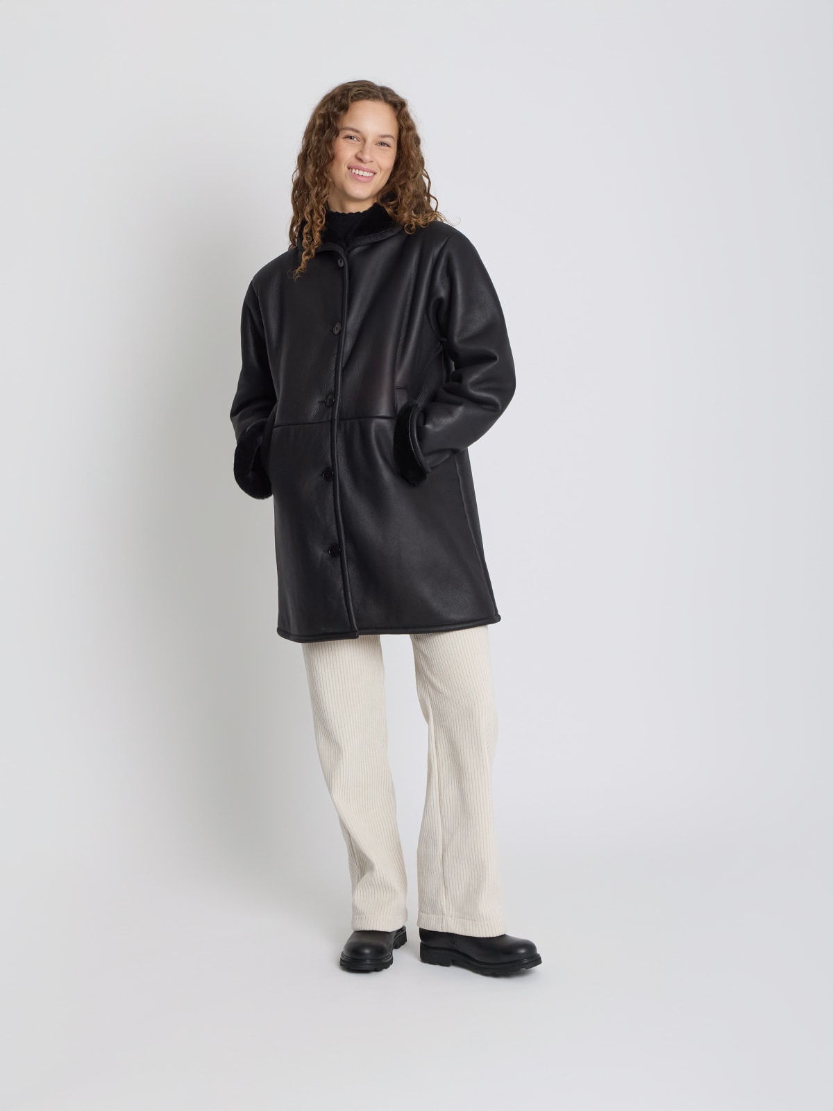 black Merino nappa coat