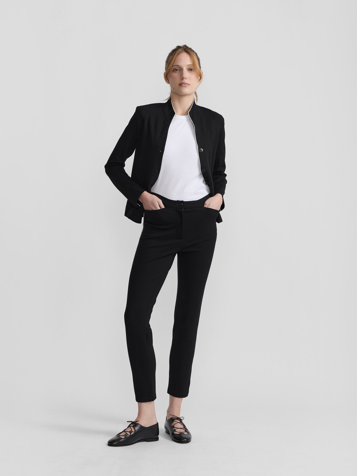 black viscose jersey cropped trousers