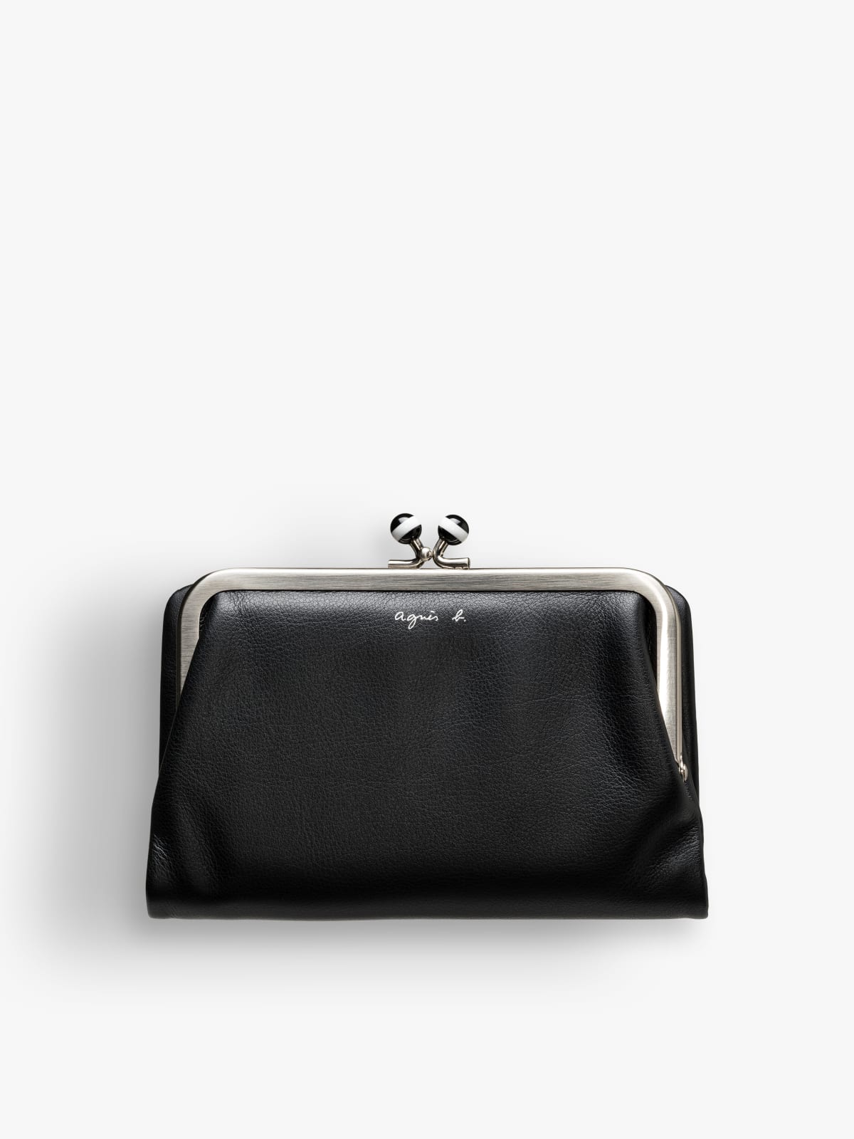 black leather wallet with clip fastener