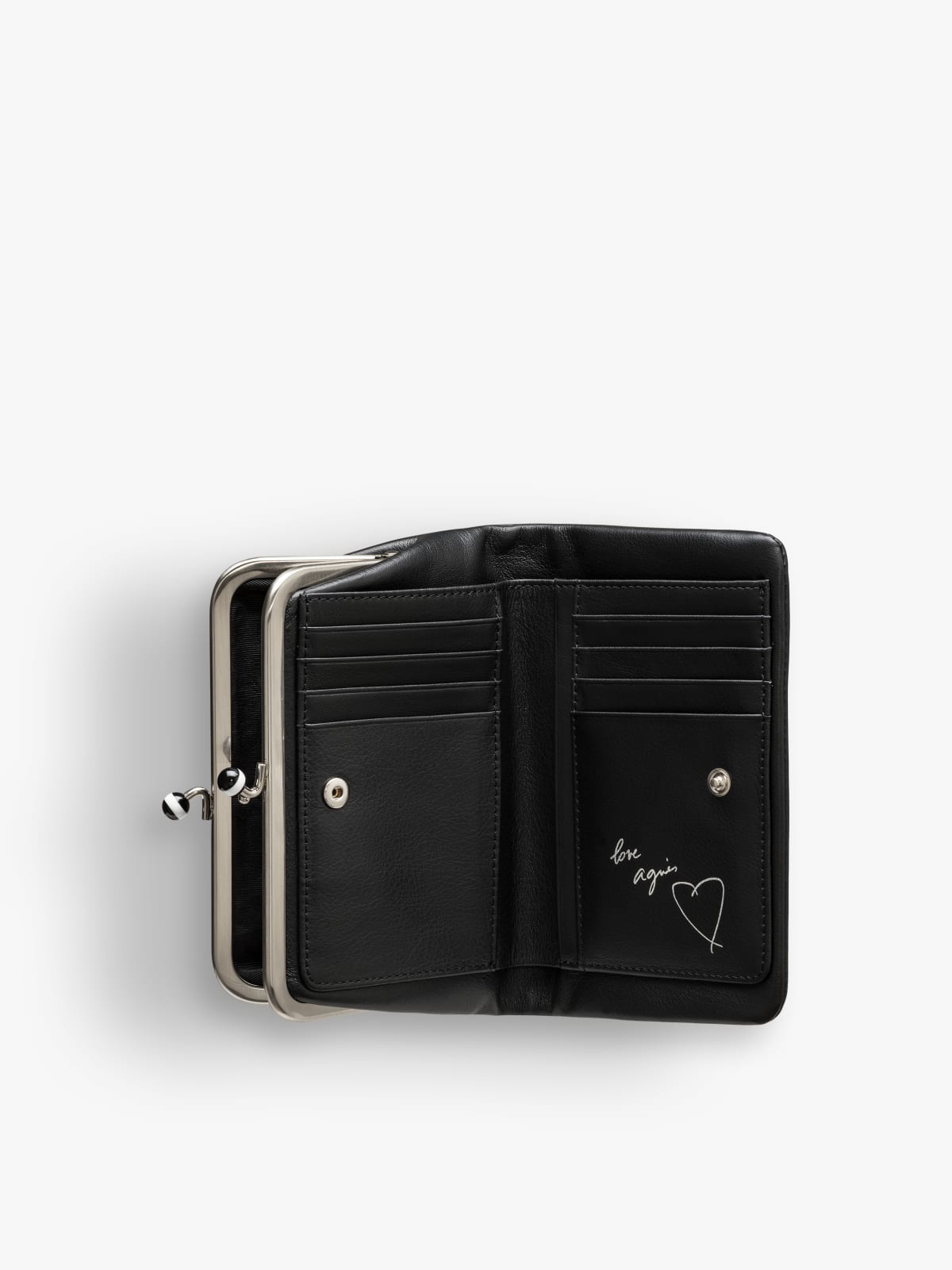 black leather wallet with clip fastener