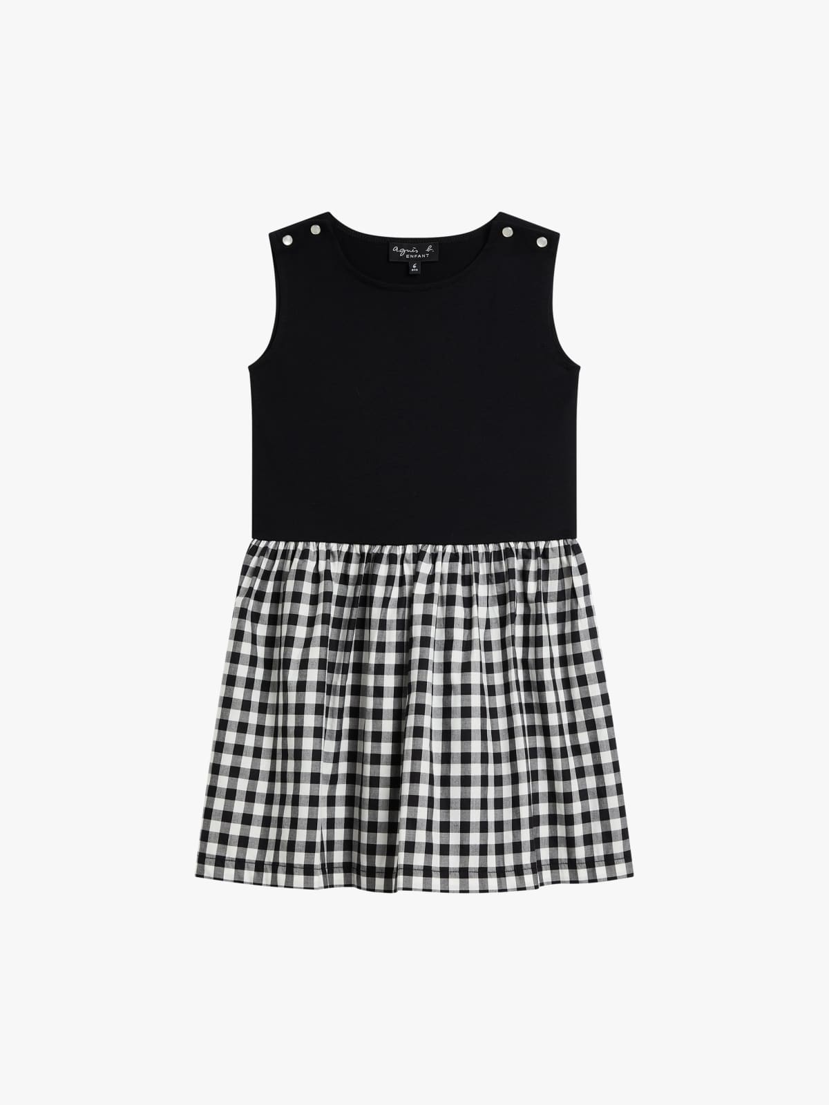 black gingham cotton dress with snaps