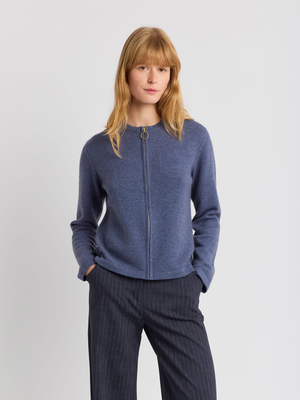 blue cashmere Zip cardigan