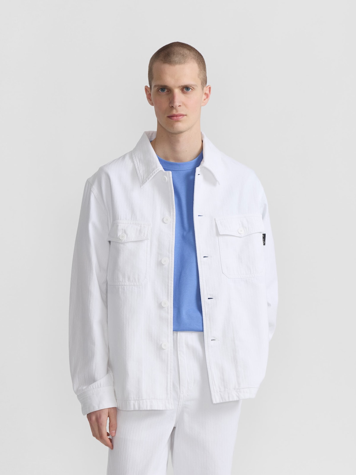white herringbone cotton overshirt