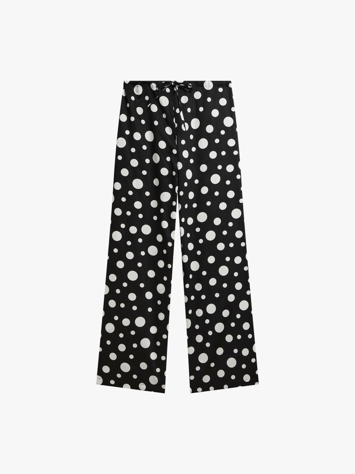 black Coulissé trousers in cotton satin with polka dots