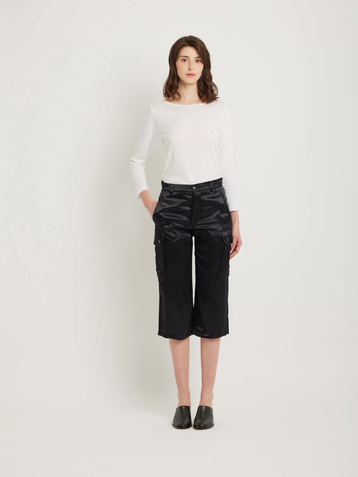 black satin Treillis bermuda shorts