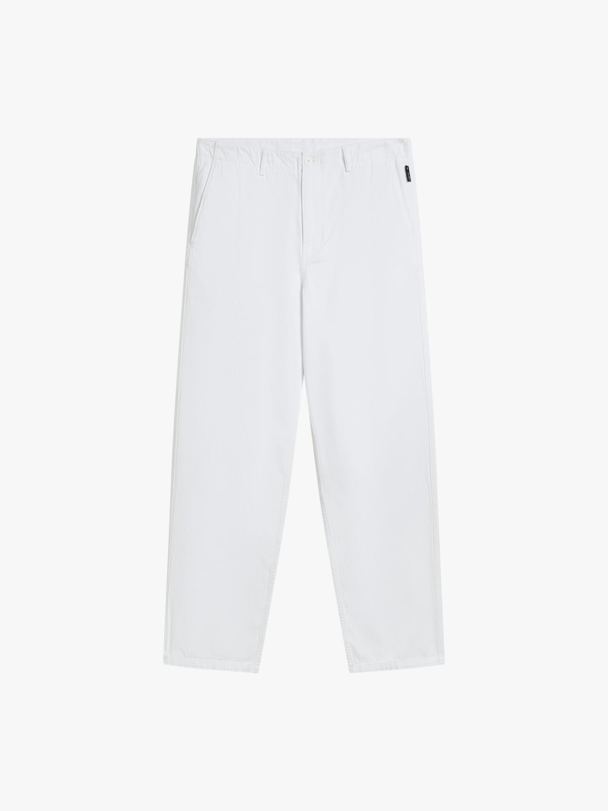 white herringbone cotton trousers