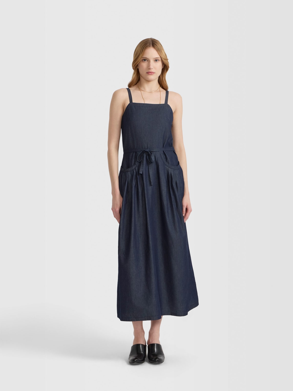 indigo chambray strap dress